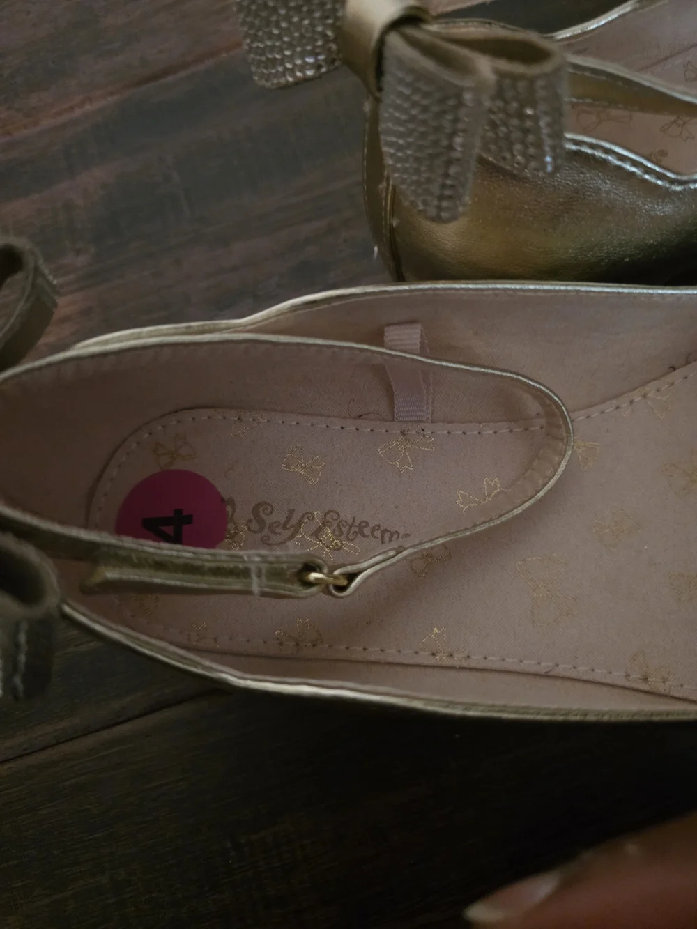 Metallic Gold Ballet Flats with Bow Accent - Girl's